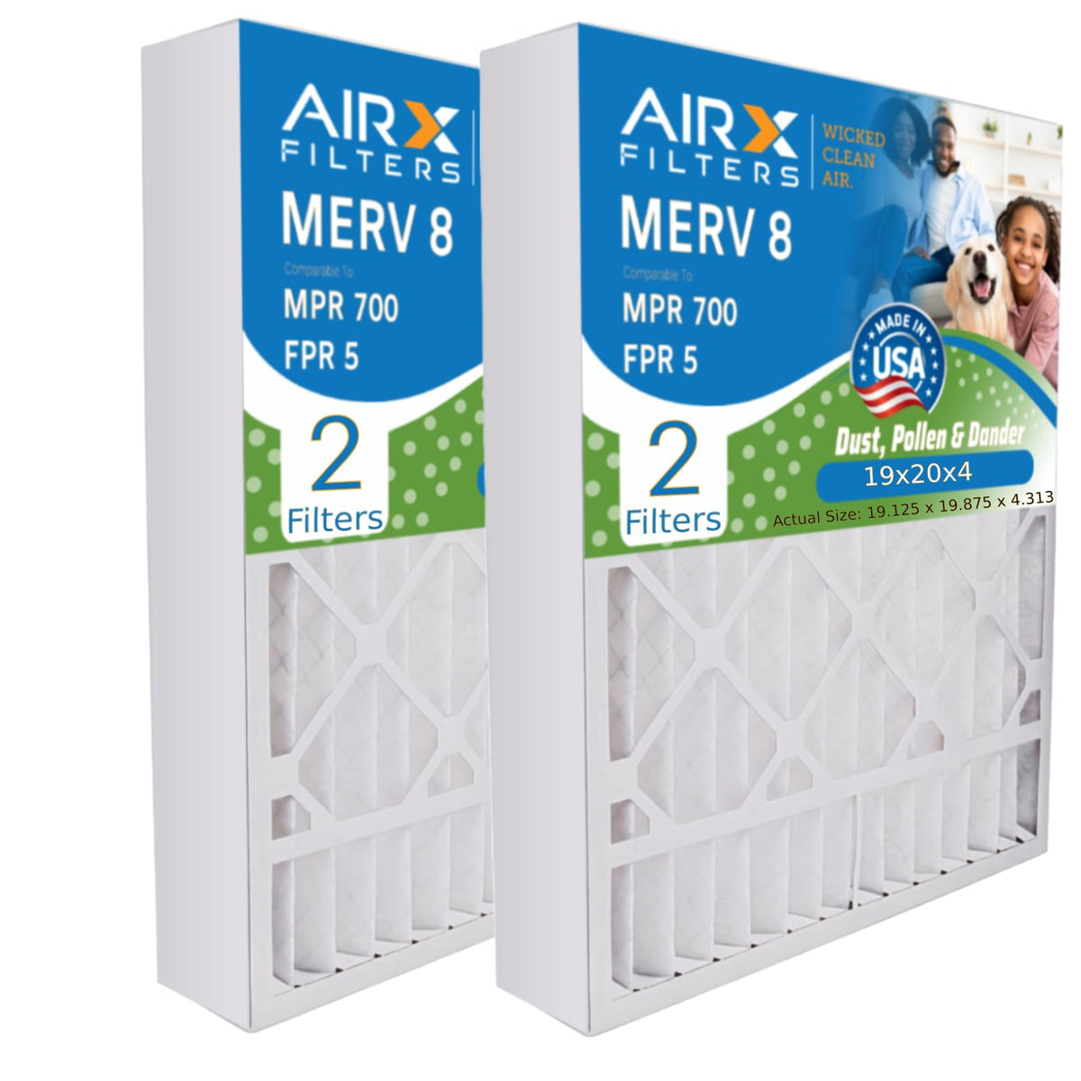 AIRx Filters 19x20x4 packaging highlights a two-pack for easy home replacement