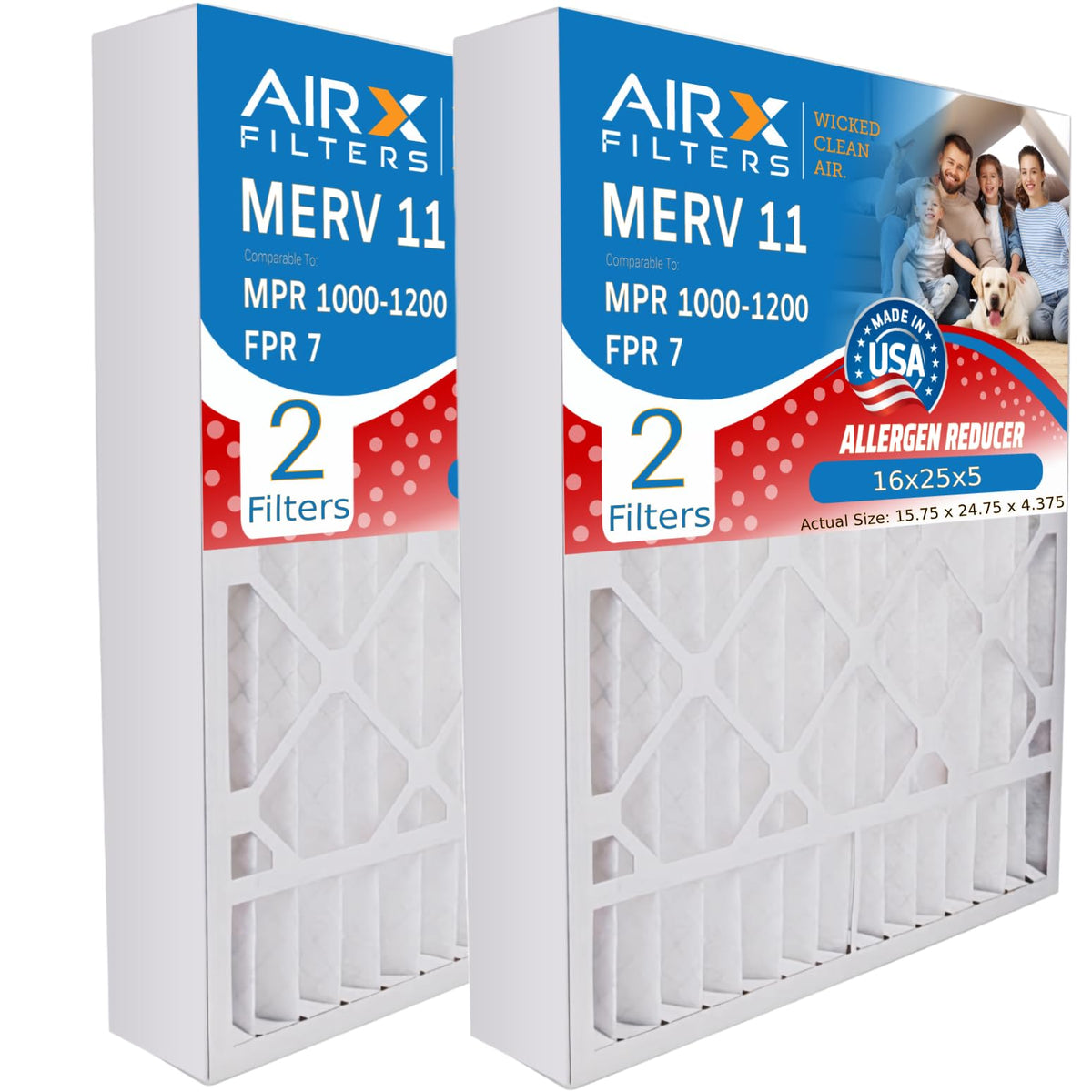 AIRx Filters Wicked Clean Air 16x25x5 front view demonstrates high-efficiency filtration