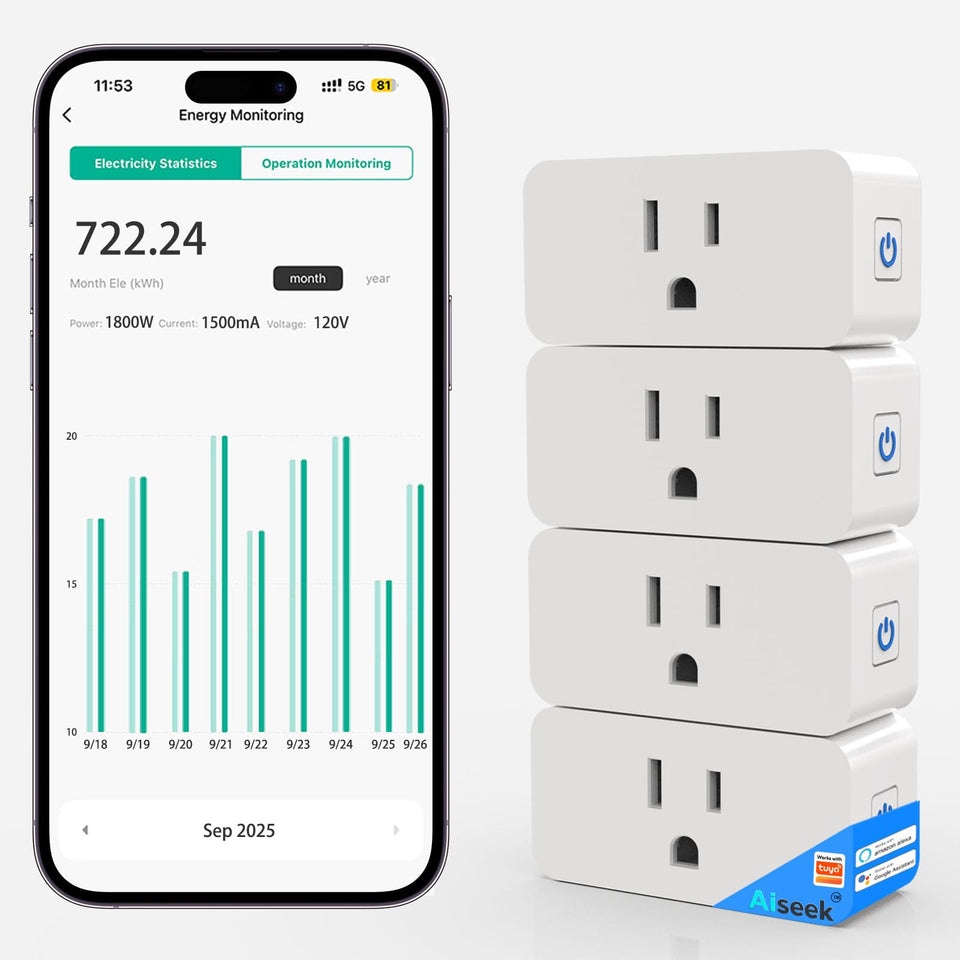 AiSeek smart plug real-time energy monitoring shown in app for efficient use.