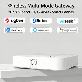 AiSeek Tuya ZigBee 3.0 Hub back ports show flexible connectivity options for devices.