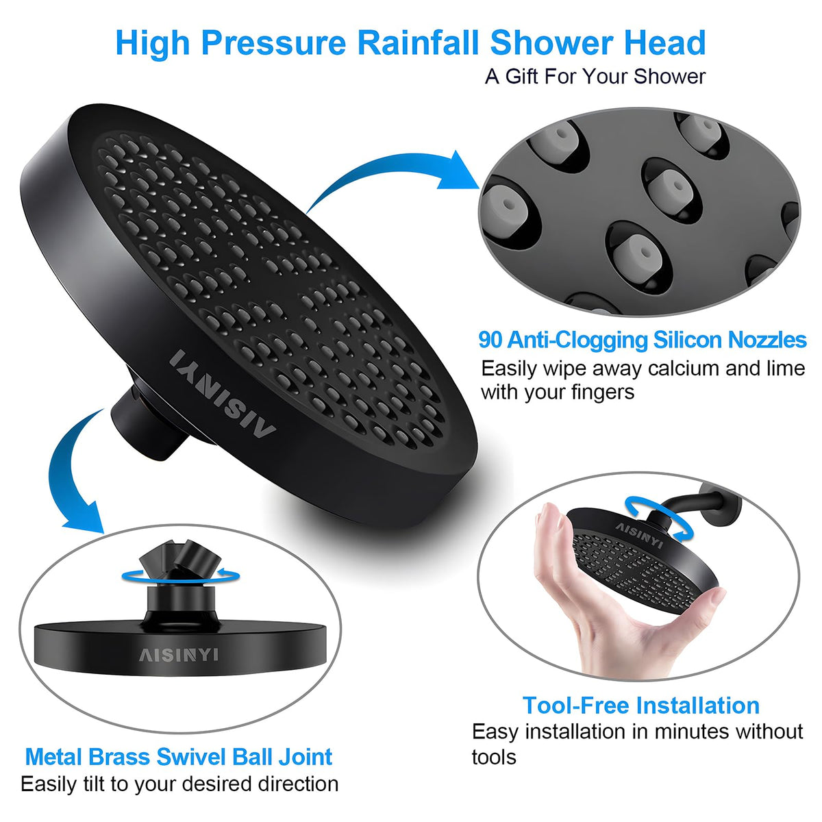 AISINYI 90 silicone nozzles resist mineral buildup for consistent water flow.