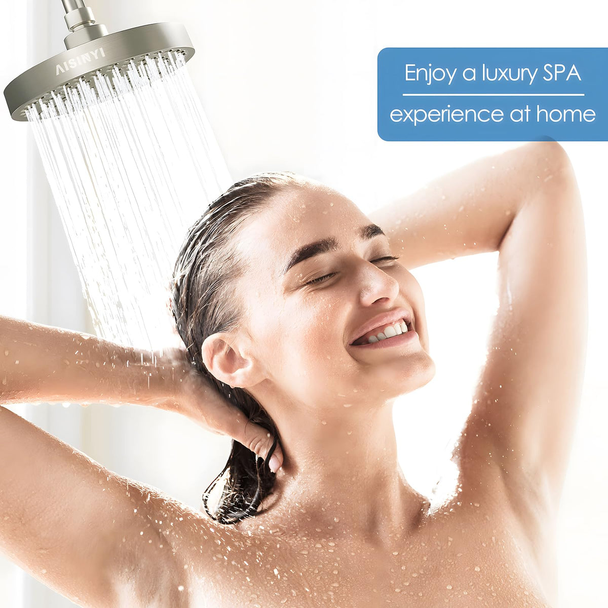 AISINYI brushed-nickel finish showerhead offers durable, rust-resistant style