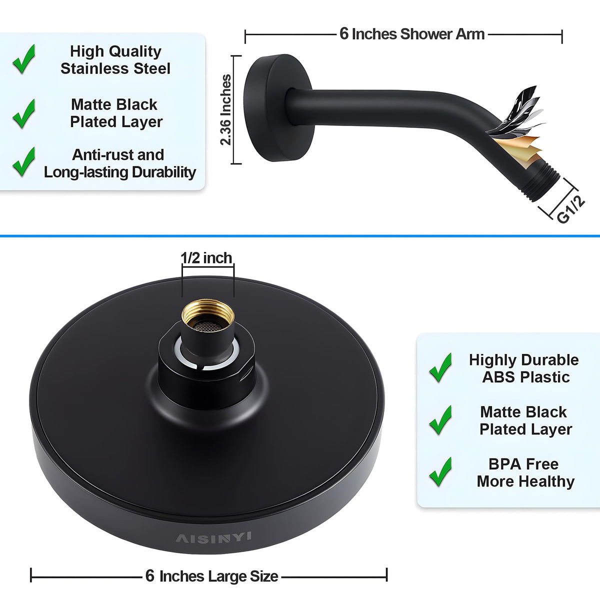 AISINYI standard G1/2 thread connection for quick shower head fit