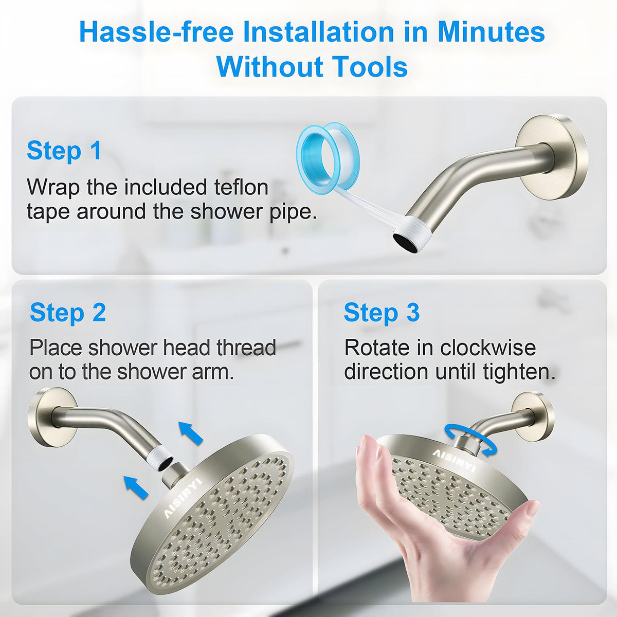 AISINYI includes teflon tape and water filter for simple fitting