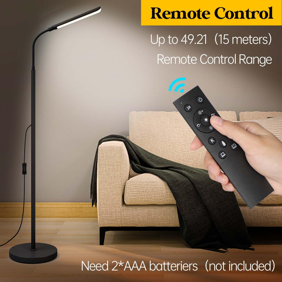 Aisutha LED floor lamp offers four color temperatures for versatile scenes.