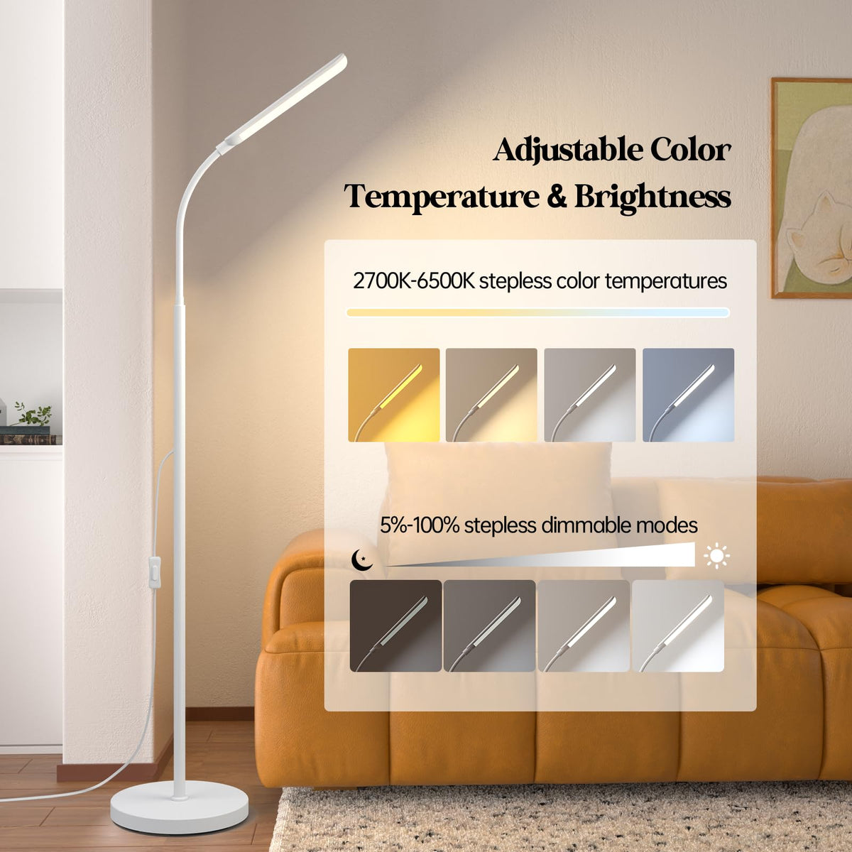 Stepless dimming for precise brightness and mood setting.