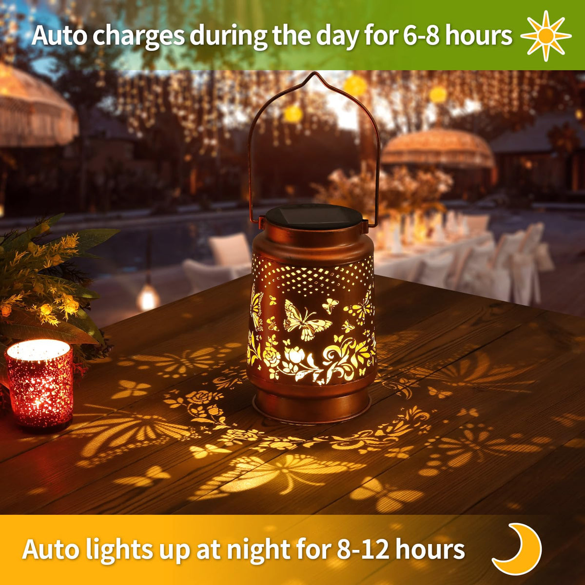 AITENISEN metal lantern with hollow-out design for decorative glow