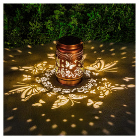 AITENISEN solar lantern with butterfly pattern on tree, adds warm outdoor illumination
