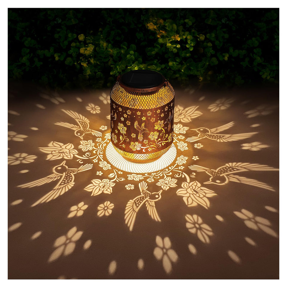AITENISEN hummingbird solar lantern garden light emits warm glow for outdoor spaces