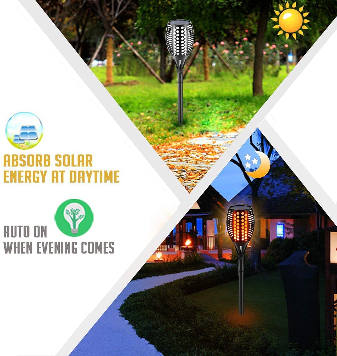 Aityvert solar power torch charges in sun, reducing maintenance and energy use.
