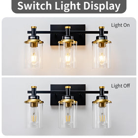 Aixialin clear glass shade vanity light provides crisp, diffused bathroom illumination.