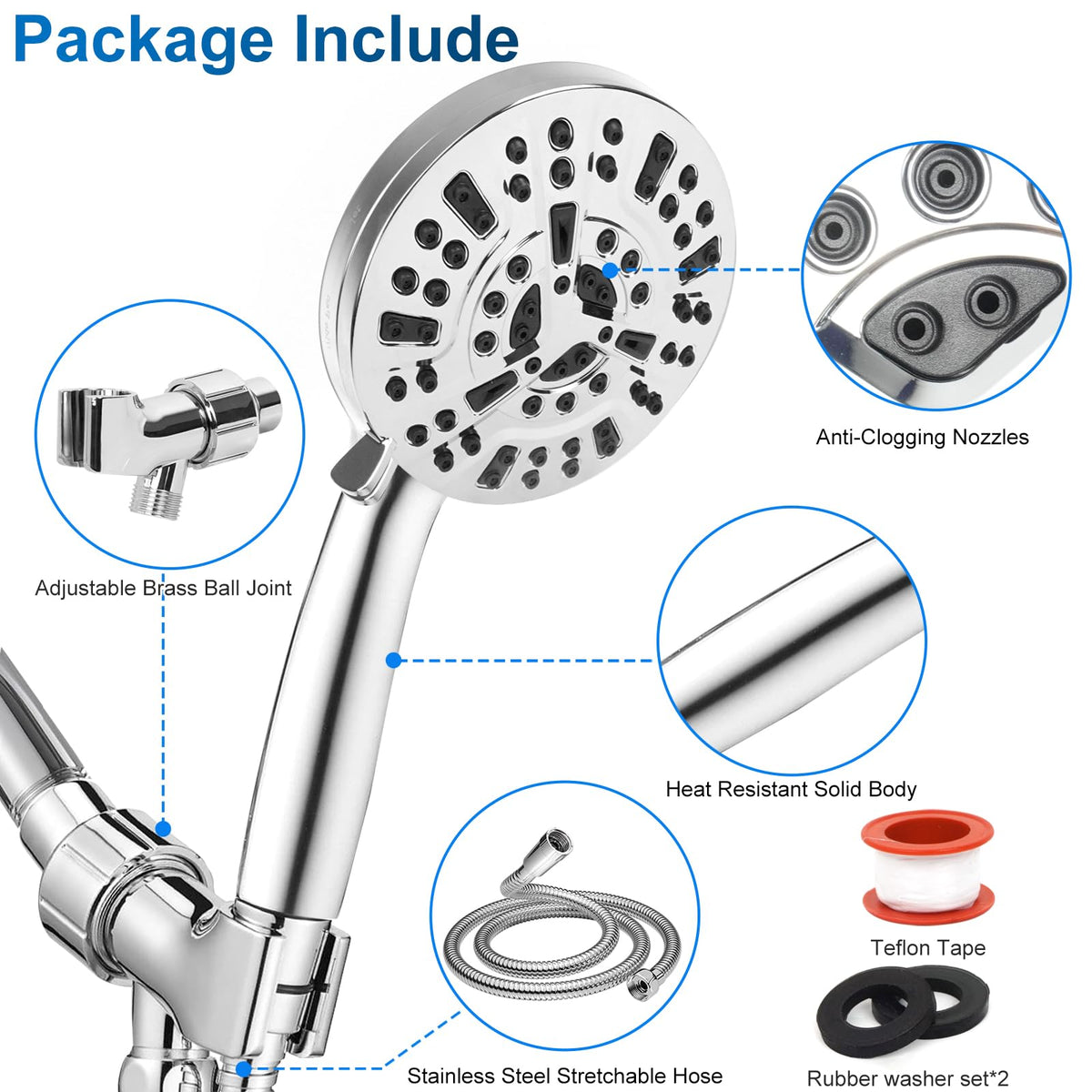 AIXMEET 59-inch stainless hose reaches hard-to-reach areas.
