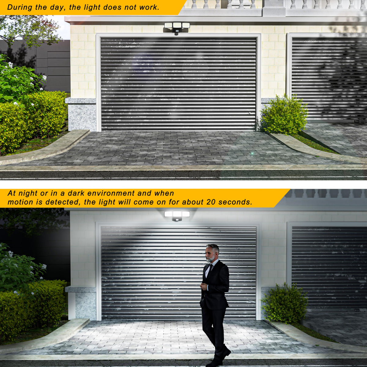 AIXPI 1500lm bright motion light activates at night for clear outdoor illumination.