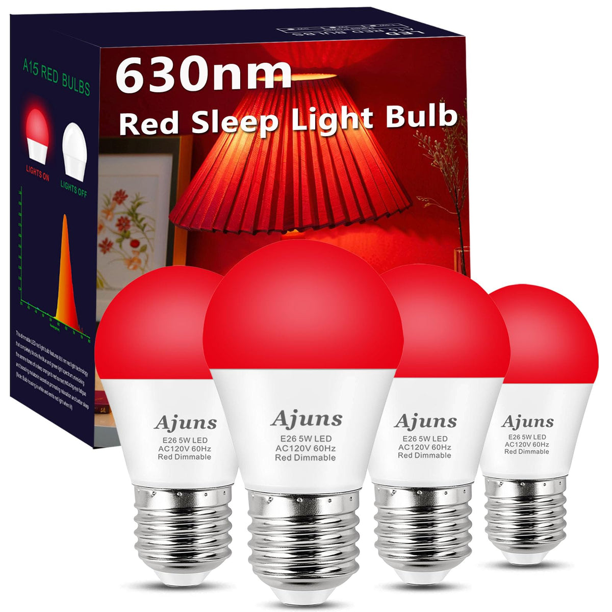 Ajuns LED red sleep light bulb with 630nm glow for calmer evenings.