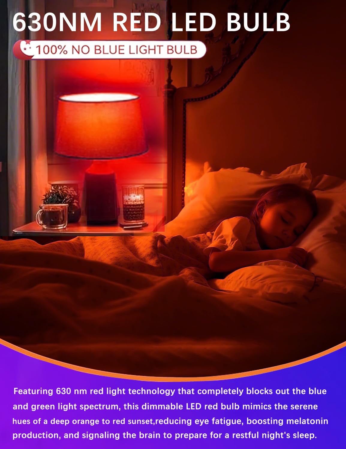 Ajuns red sleep light used in a bedside lamp for nighttime comfort.