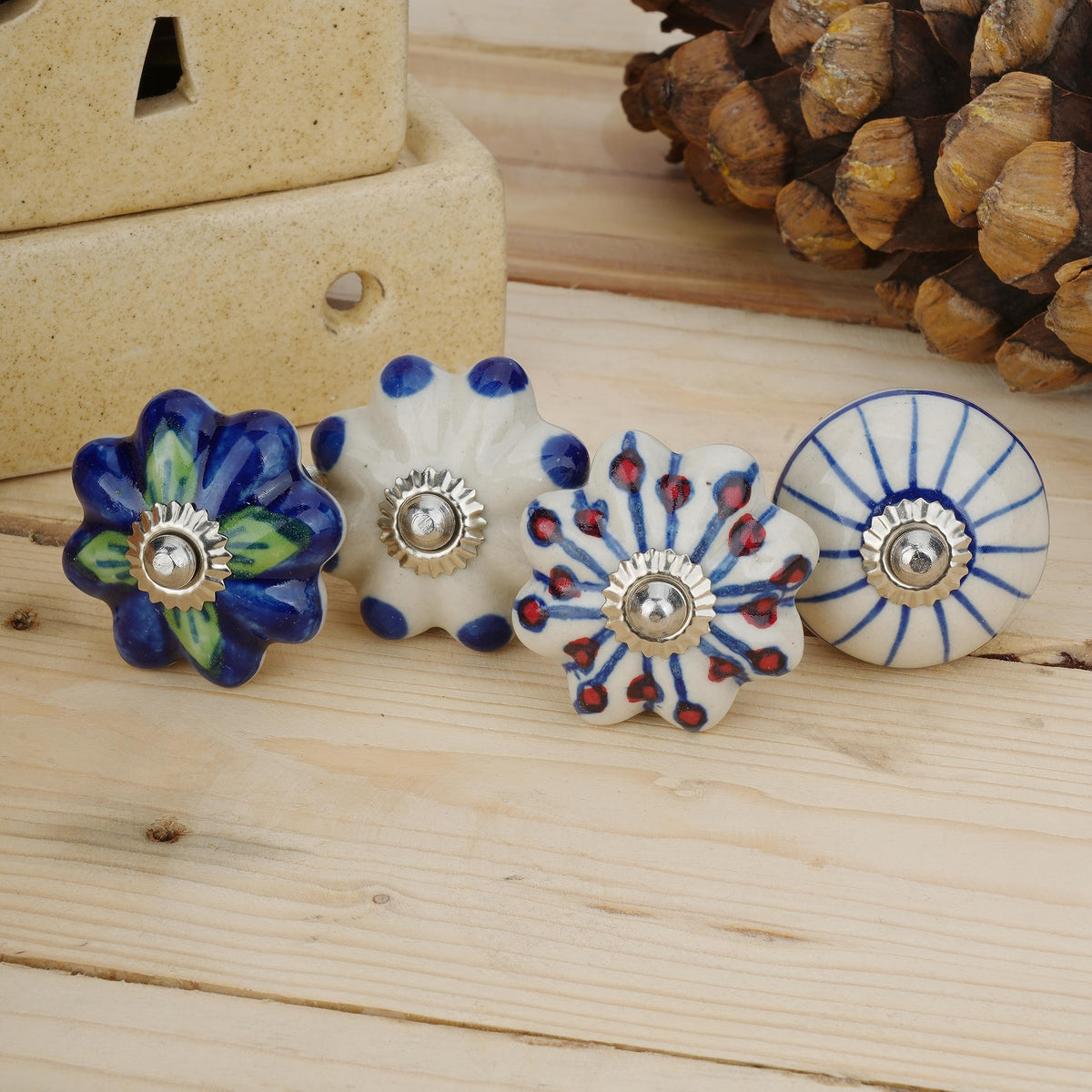Ajuny hand-painted blue knobs add elegant charm to kitchen cabinets
