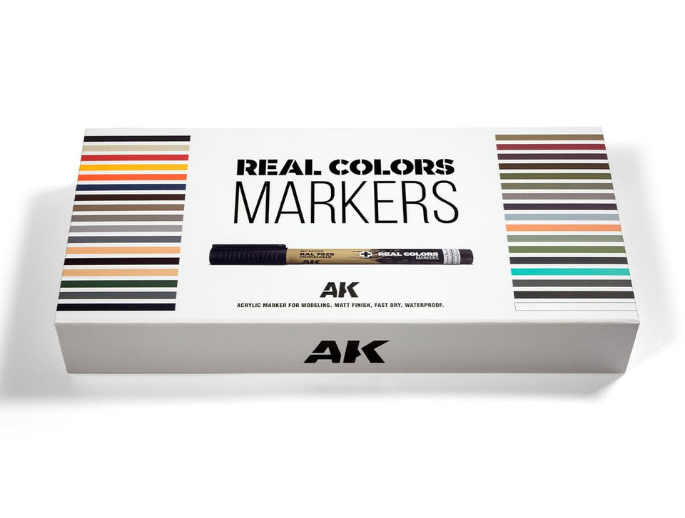 AK Interactive Special Box 34 Real Colors Markers organized in an elegant box for painting setups.