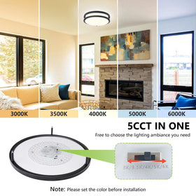 Color temperature dial on AKAARI flush mount ranges from 3000K to 6000K