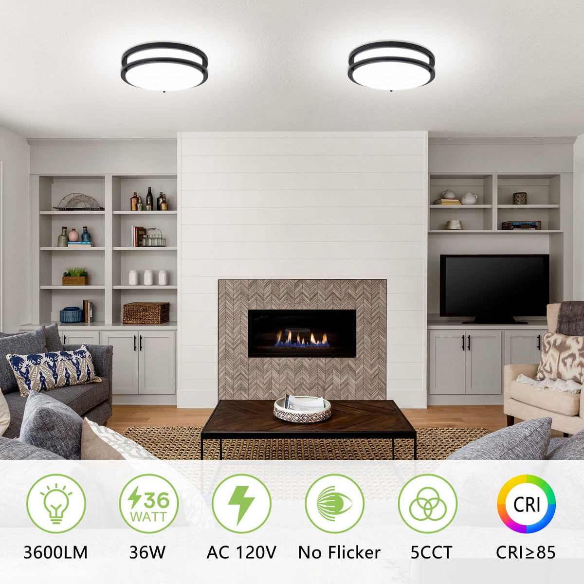 Energy-saving LED chips in AKAARI flush mount reduce consumption and extend life