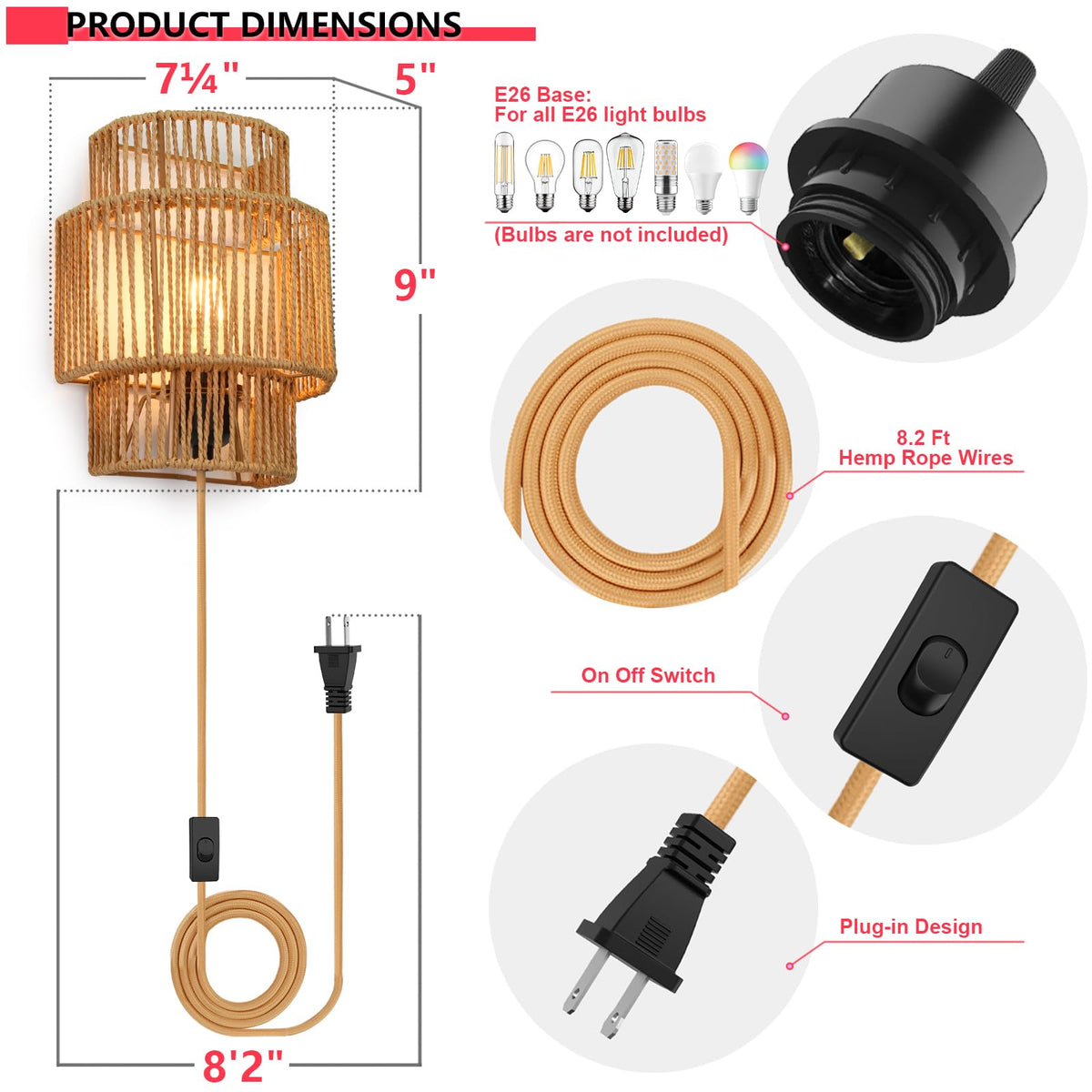 AKEETO bohemian wall lamp with woven design provides cozy bedroom glow.