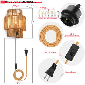 AKEETO bohemian wall lamp with woven design provides cozy bedroom glow.