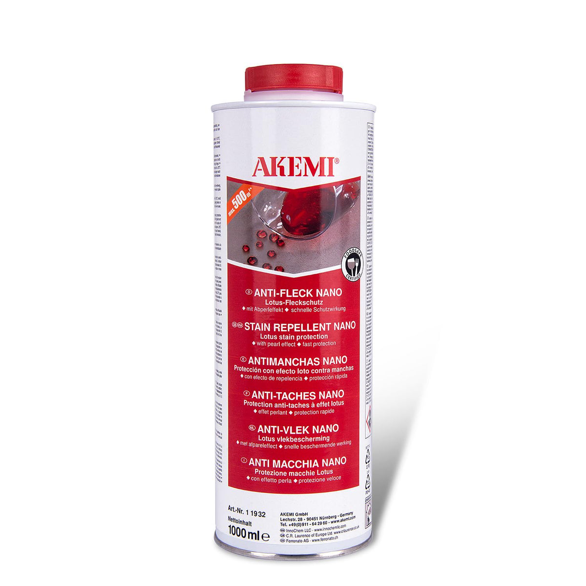 Akemi Nano Stain Repellent 1L bottle ready for surface protection.