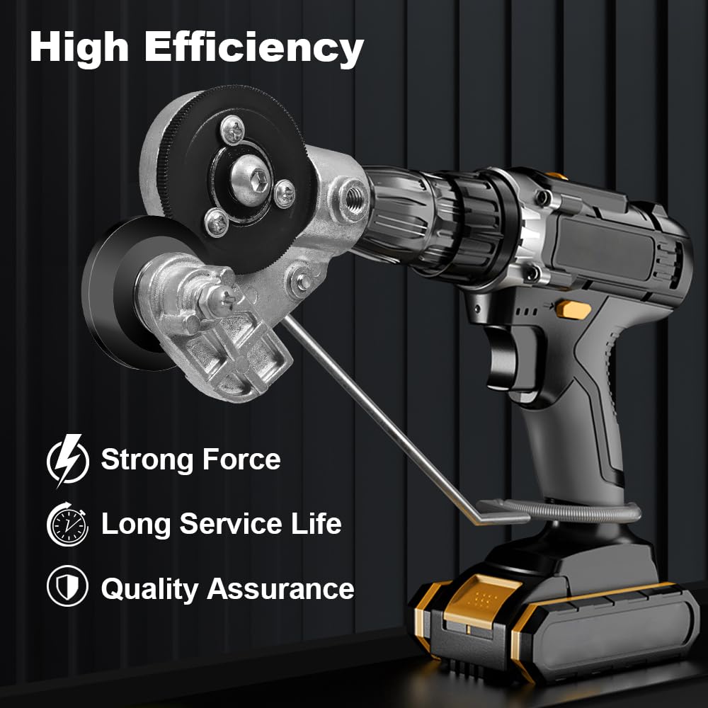 Akeoil drill attachment cutting metal for quick on-site projects.