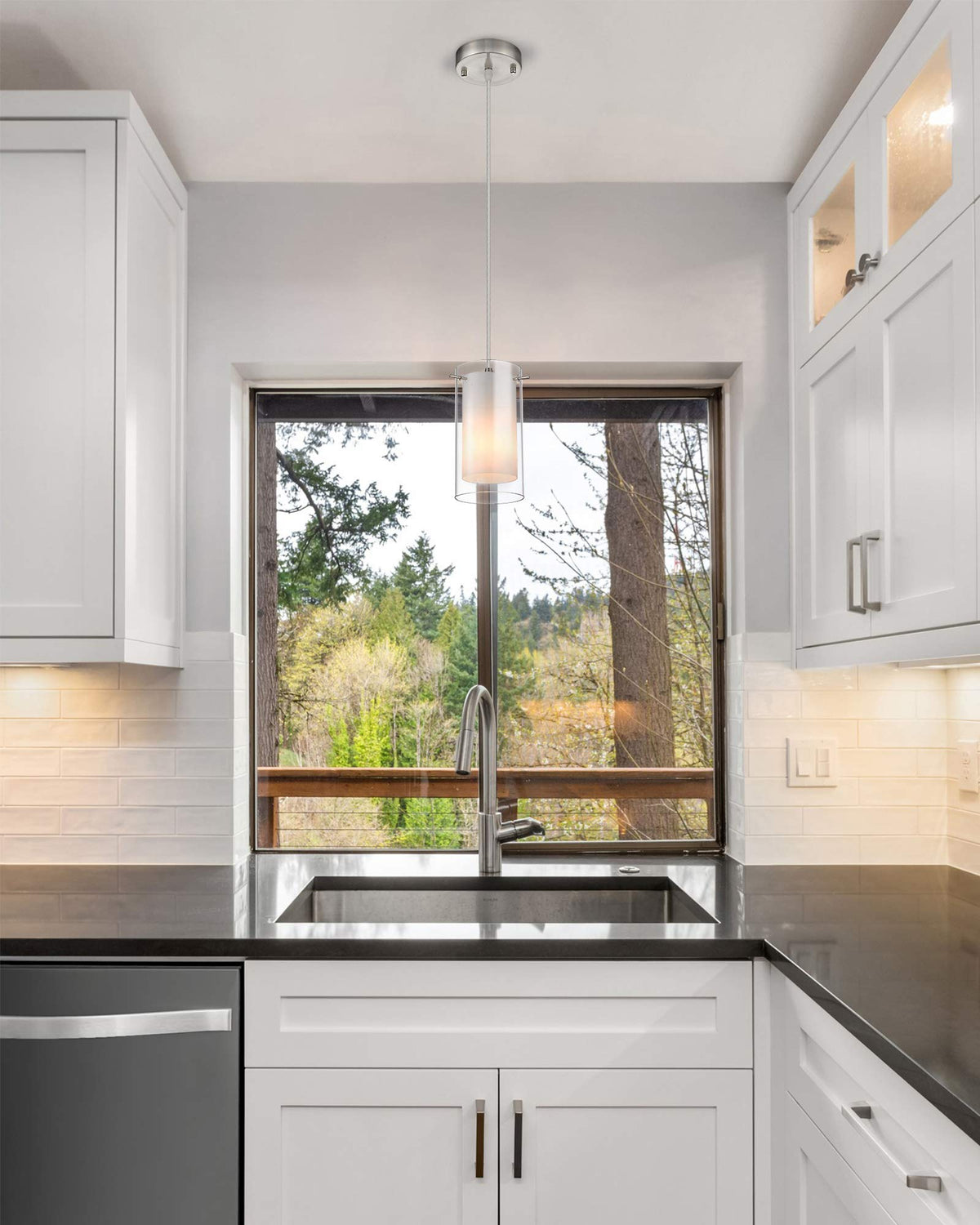 AKEZON inner frosted glass shade softens light for comfortable mood lighting.