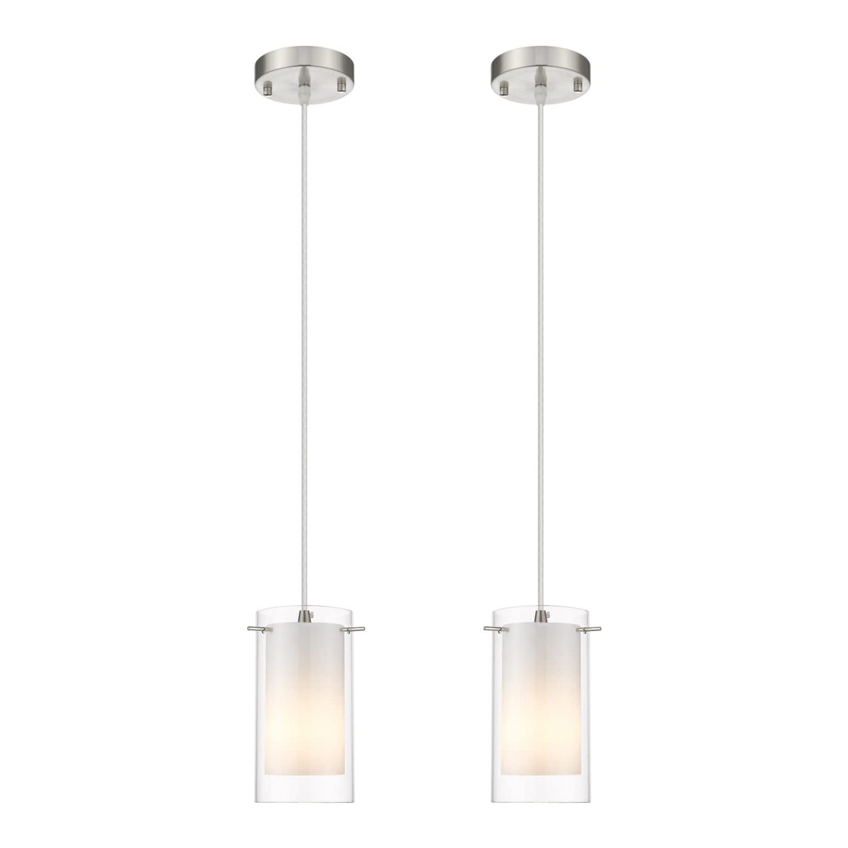 AKEZON modern glass pendant 2-pack with dual shades for warm kitchen lighting.