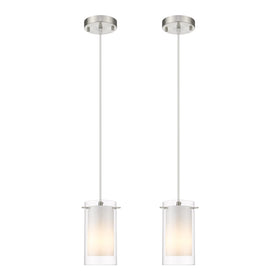 AKEZON modern glass pendant 2-pack with dual shades for warm kitchen lighting.