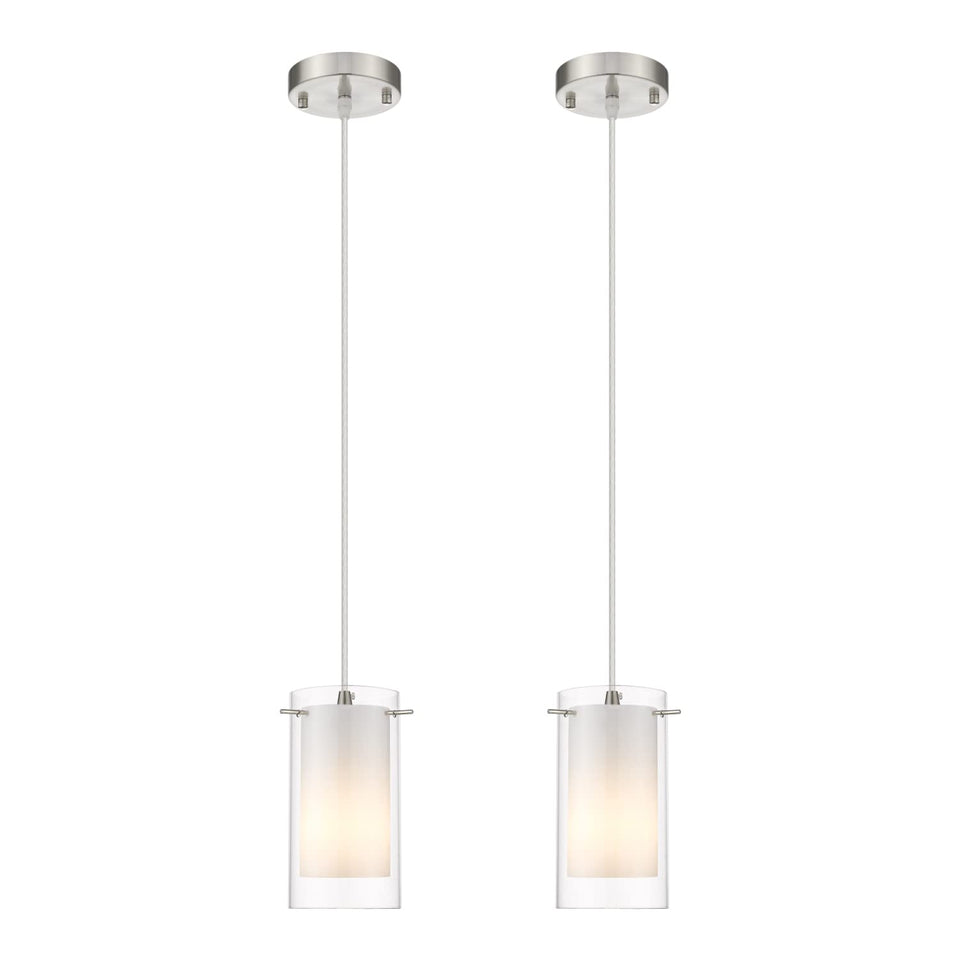 AKEZON modern glass pendant 2-pack with dual shades for warm kitchen lighting.