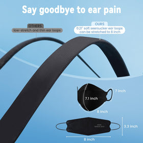 akgk KN95 elastic ear loops distribute pressure for comfort.