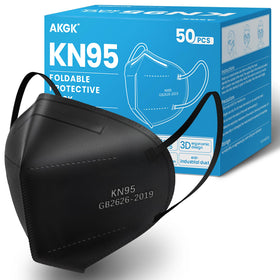 akgk KN95 black face mask 50 pack, convenient daily protection for dusty commutes