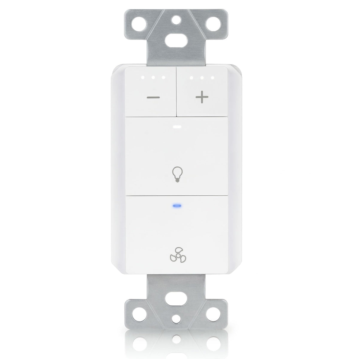 Akicon dimmer switch for exhaust fan and light showing dual control for brightness and ventilation.