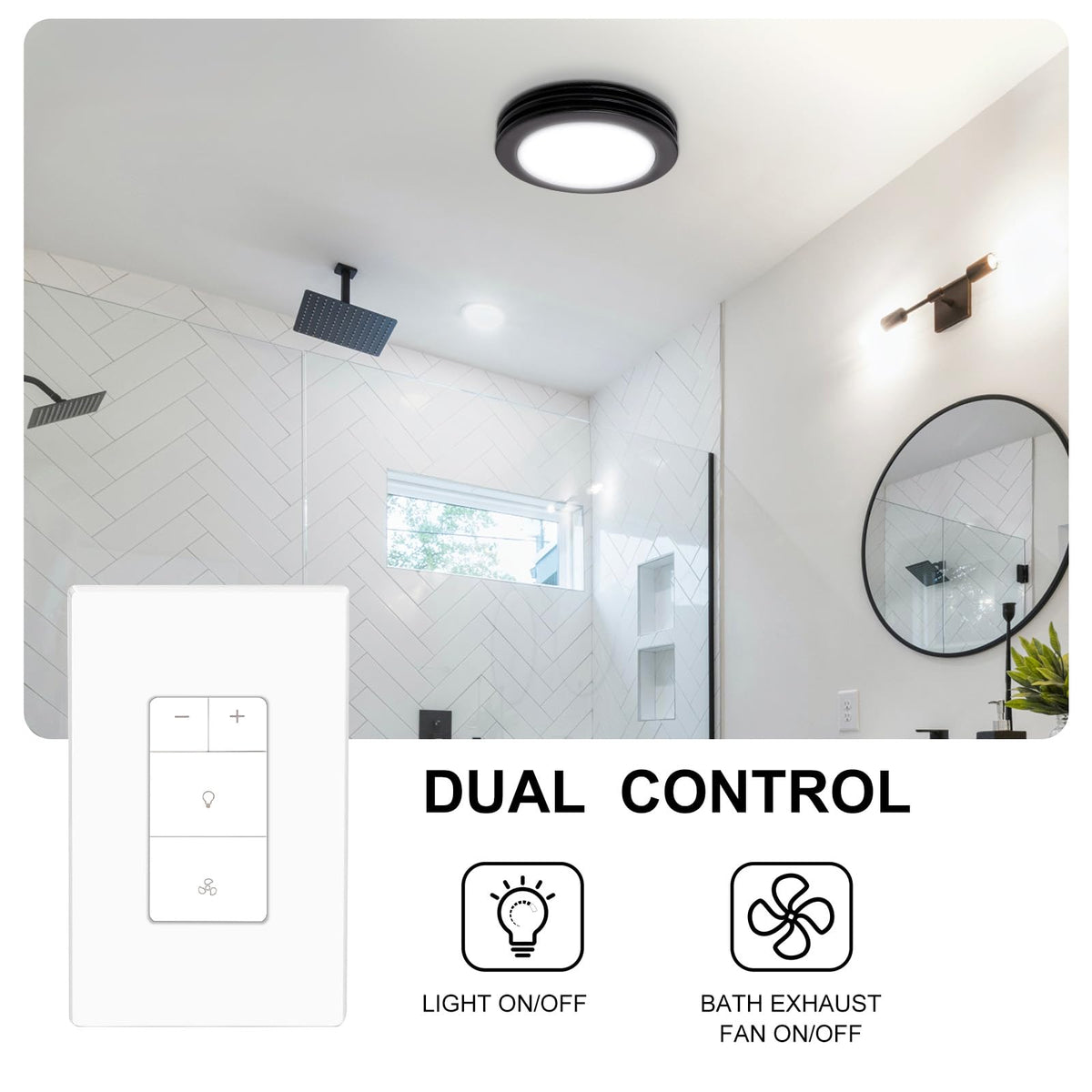 Closeup of Akicon dimmer switch wall plate highlighting durable polycarbonate build.