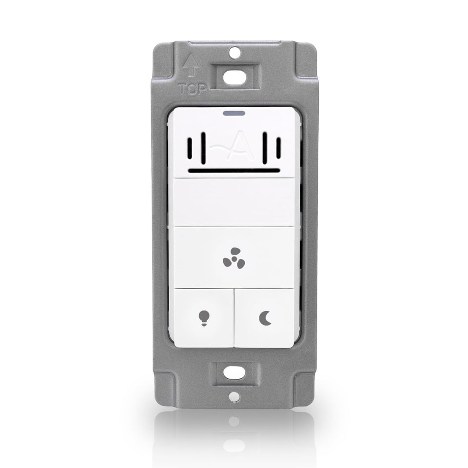 Akicon humidity sensor switch installed in a bathroom for automatic moisture control.