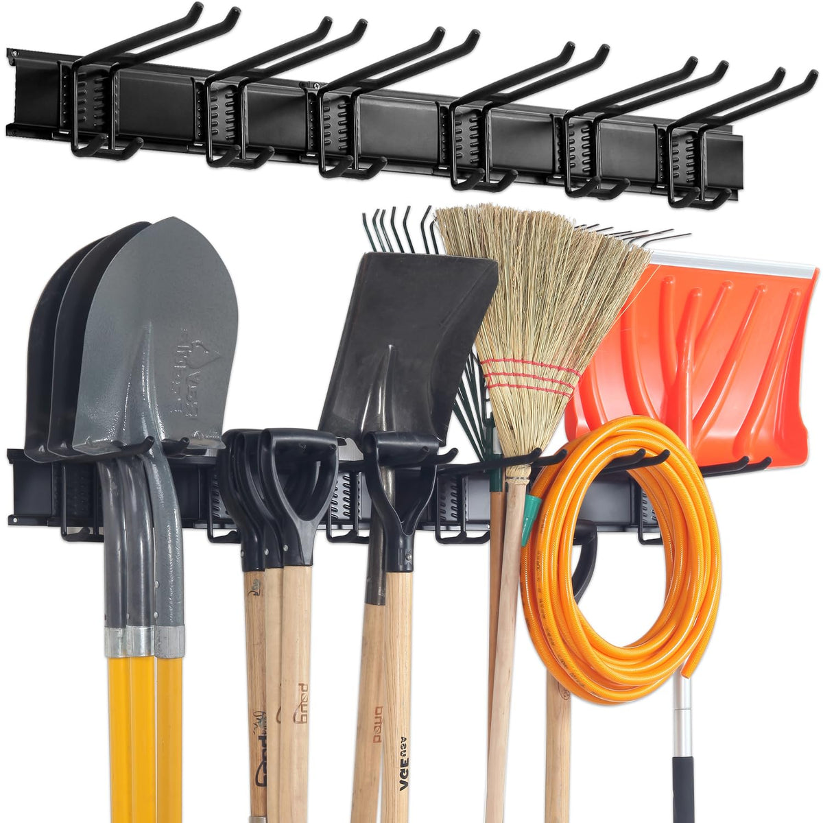 Aking Ace wall-mount tool organizer rail system keeps tools neatly organized and within reach.