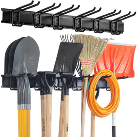 Aking Ace wall-mount tool organizer rail system keeps tools neatly organized and within reach.