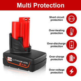 Akkopower 8Ah capacity label highlighting extended run time on Milwaukee tools.