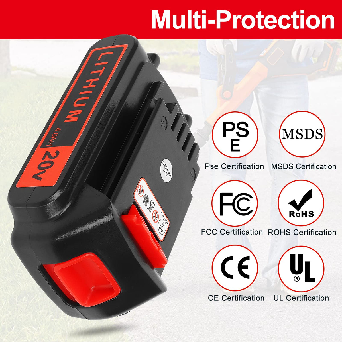 Compact Akkopower 20V battery replacement for cordless tools like leaf blower and weed eater