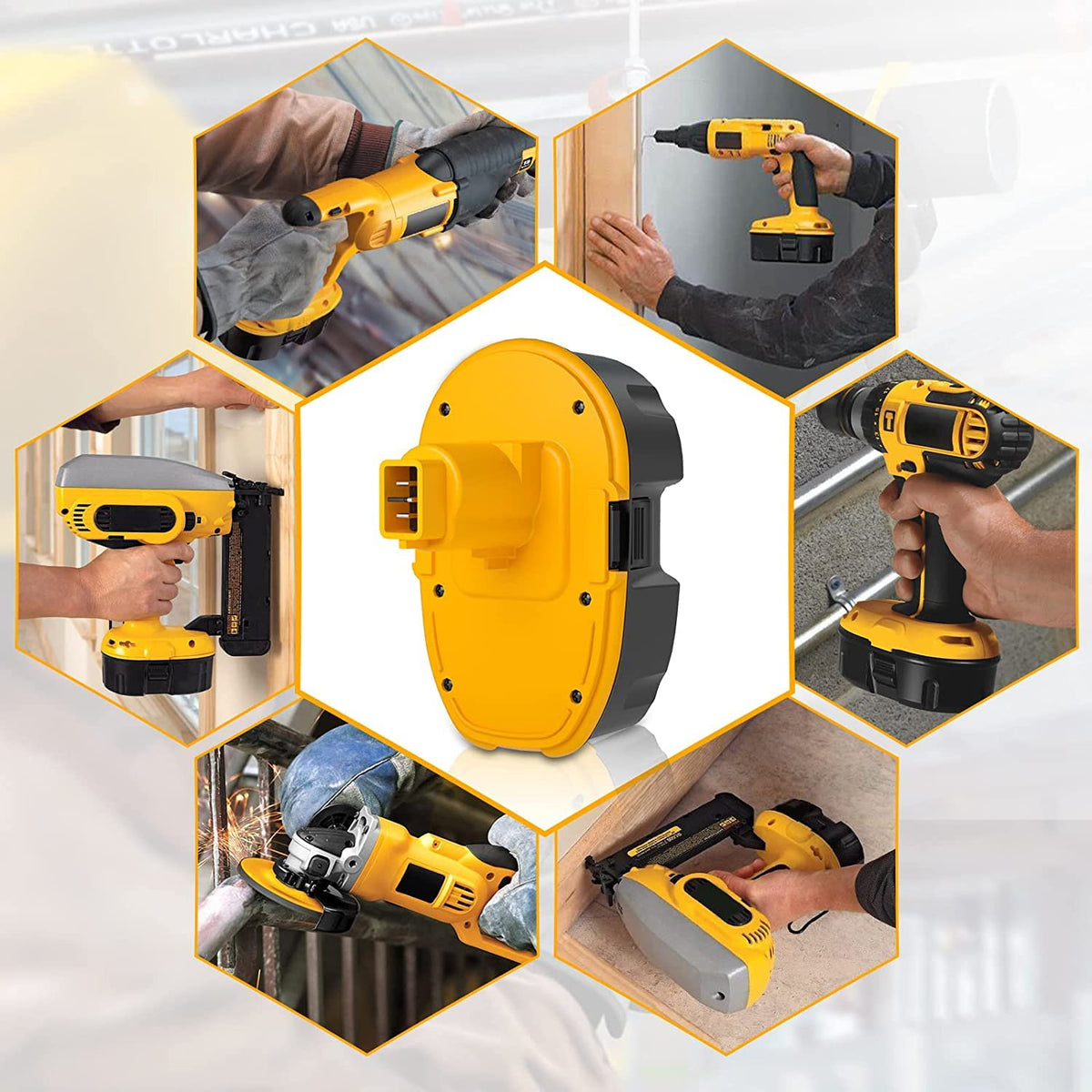 Akkopower 18V battery easily fits into DeWalt drills and saws for quick swaps