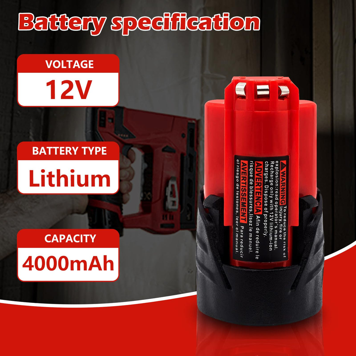 Akkopower 4.0Ah lithium battery close-up showing compact design.