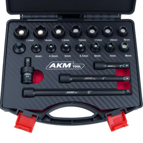 AKM TOOL 1/4 drive magnetic socket set case with organized storage for quick access.