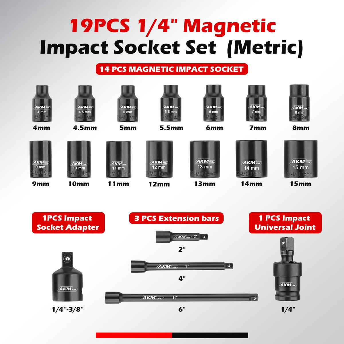 AKM TOOL 1/4 drive magnetic socket set magnets close-up shows strong retention.