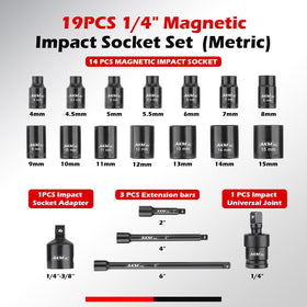 AKM TOOL 1/4 drive magnetic socket set magnets close-up shows strong retention.