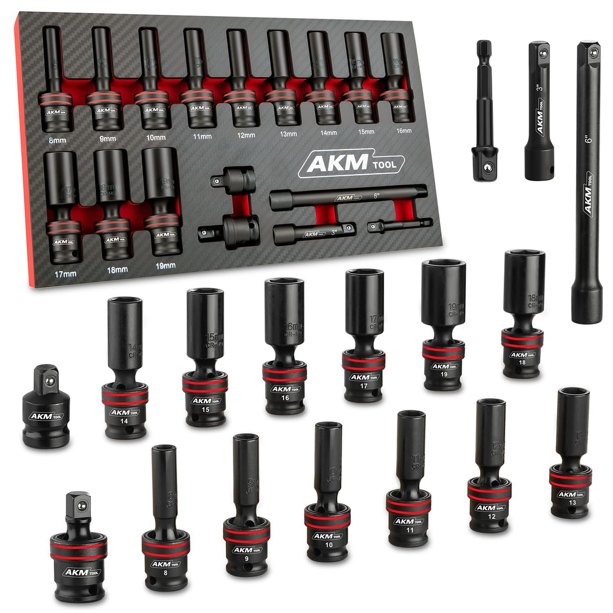 AKM TOOL 3/8 drive universal socket in 8mm for tight access.
