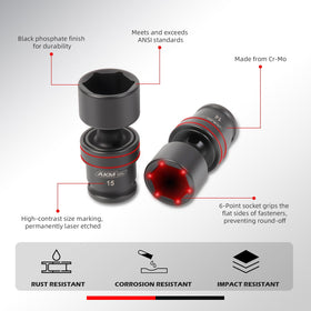 AKM TOOL universal socket 12mm provides secure grip on hex bolts in tight bays.