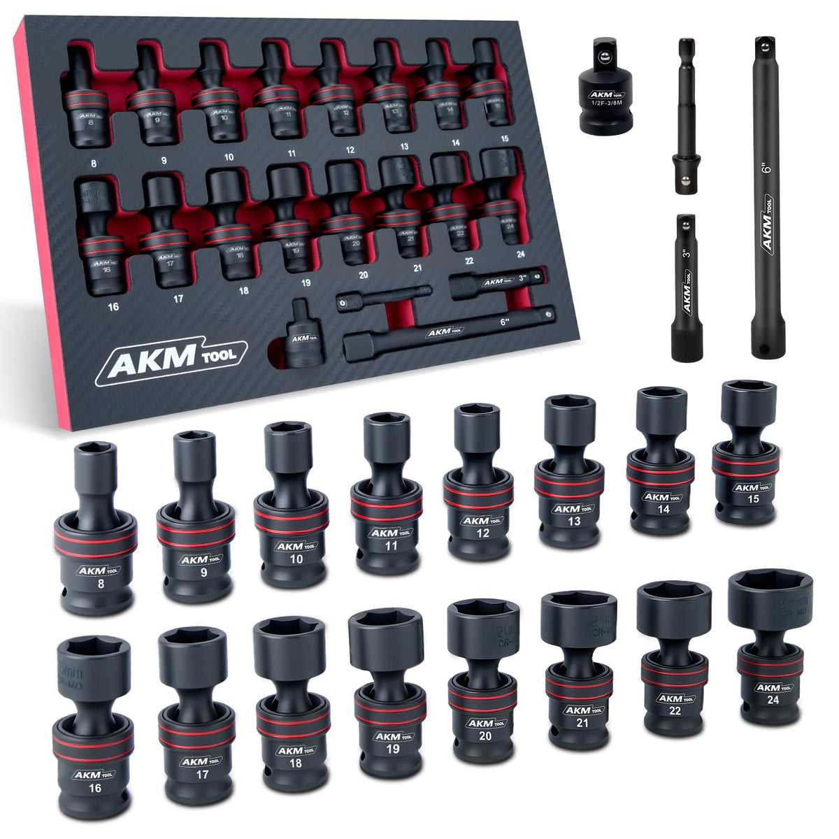 AKM TOOL universal socket 8mm for tight-space access and high-torque use.