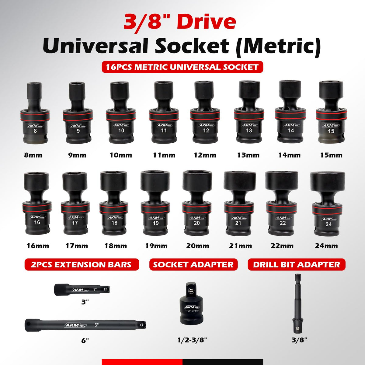 AKM TOOL universal socket 9mm ideal for bolt heads in restricted spaces.