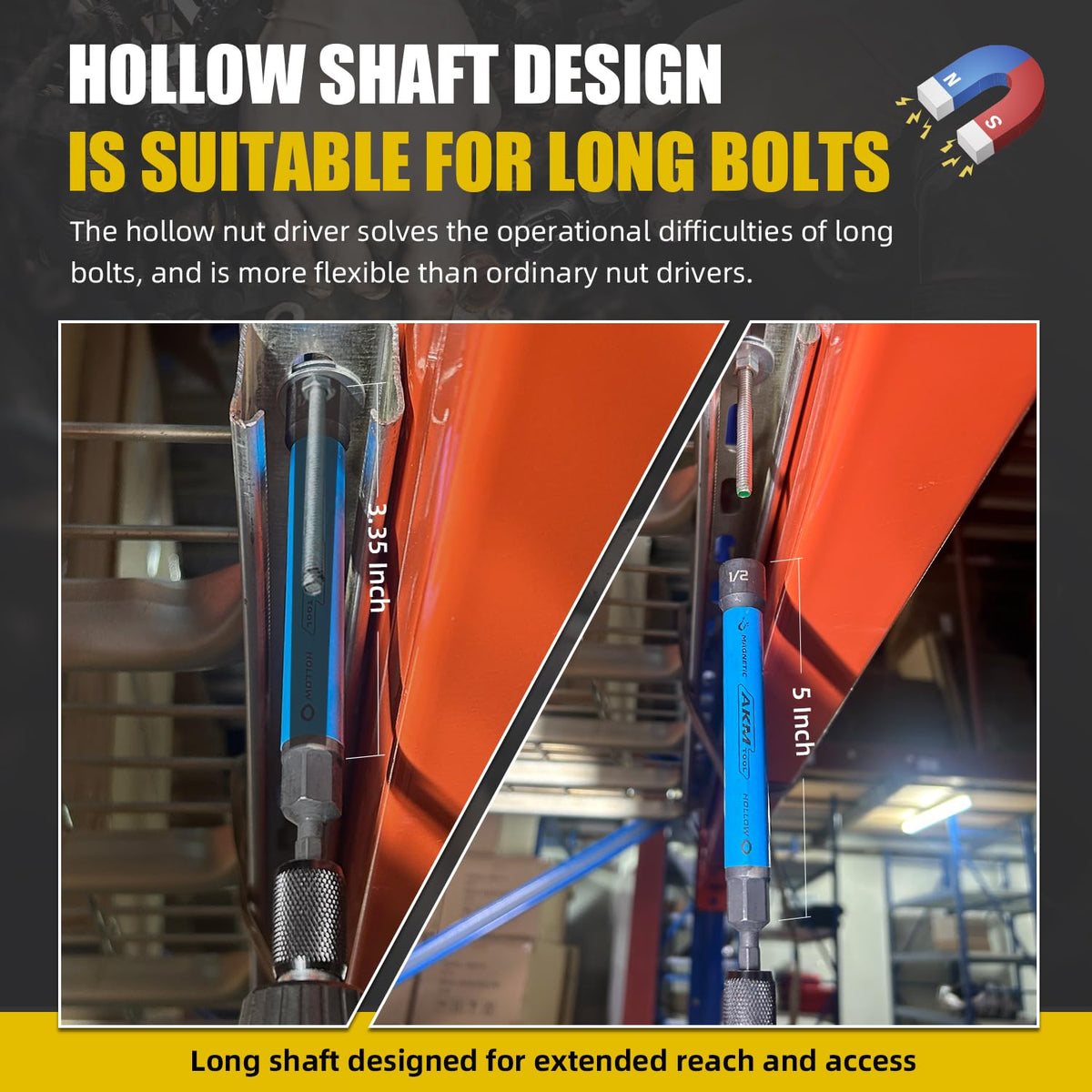 AKM TOOL hollow nut driver 7/16 inch helps secure fasteners in confined spaces